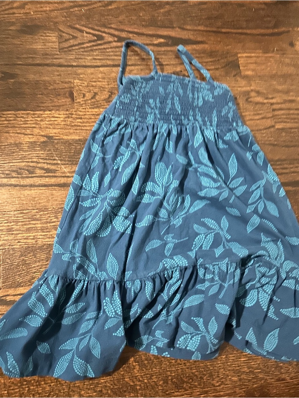 Crewcuts Blue Leaf-Print Smocked Sundress